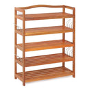 2-Tier Acacia Wood Shoe Rack with 4 Side Metal Hooks by DirectDeals