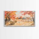 Autumn farmhouse decor Canvas Print fall landscape with barn and chickens harvest season gift idea rustic fall wall art holiday home decor