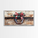 Festive horseshoe Christmas art, rustic holiday decor, farmhouse holiday gift idea, cozy winter home decor, framed canvas print