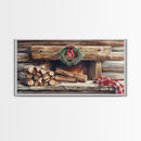 Cozy Cabin Fireplace Christmas Canvas Print | Rustic Christmas Wall Art | Holiday Home Decor | Christmas Mantle Decor | 2024 Christmas Gift