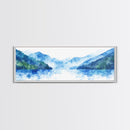 Reflections - Foggy Mountain Morning - Watercolor Painting Print - Wood Framed Wall Art - Panoramic Painting