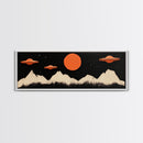 Cute  Nursery Decor - Boy's Room Wall Art - Panoramic Flying Saucers or UFOs Art Print - Framed Canvas