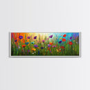 Purple Flowers, Panoramic Floral Print, Framed Canvas Art, Wildflowers Painting Spring Flower Watercolor Art Print, Field of Wildflowers