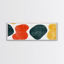 Navy Blue and Orange Splotches, Framed Canvas, Mid-Century Modern Abstract Wall Art, Wood Frame, Ready To Hang