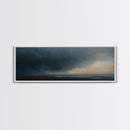 Framed Moody Wall Art, Panoramic Seascape On a Stormy Day - Dark Decor - Cloudy Sky Art - Above Bed Decor, Above Sofa Painting