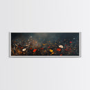 Wildflowers On A Stormy Day, Framed Canvas Print, Panoramic Wall Art, Moody Muted Decor, Above Sofa Or Couch Oversized Art