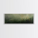 Fog Over The Wild Flowers Framed Canvas Print, Moody Muted Decor, Panoramic Painting Wall Art, Living Room Decor