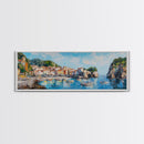 Muted Italian Fishing Village Painting Print, Boho Wall Art, Minimalist Style Panoramic Painting, Extra Large Oversized Wall Art, Home Decor / Gift Idea