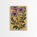 Framed Canvas Canvas Wall Art Mid-Century Modern Boho Flower Print, Purple and Yellow Wall Art, Modern Art Boho Home Decor, Minimalist