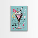 Preppy Martini Print, Framed Canvas Wall Art, Wedding Gift, Preppy Dorm Room Decor, Trendy Wall Art