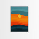 MCM - Mid Century Modern Framed Canvas Print of a Sunset, Gradient Painting Print, Vintage Landscape Art