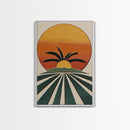 Palm Tree Sunset, Wood Framed Wall Art, Canvas Print, Boho Home Decor, Retro Style Modern Art