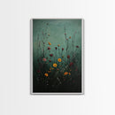 Moody Wild Flowers Print, Framed Canvas, Boho Decor, Wildflowers in a Rain Storm, Modern Farmhouse, Rustic Decor