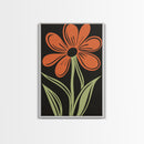 Orange Daisy with Black Background, Framed Canvas Print, Cute Floral Print, Botanical Minimalist Home Decor