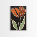 Orange Tulip  with Black Background, Framed Canvas Print, Cute Floral Print, Botanical Minimalist Home Decor