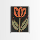 Framed Canvas Wall Art, Dark Botanical Black Background Orange Flower Modern Boho Wall Art Living Room Decor Above Sofa