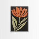 Wood Framed Canvas Print, Orange Wild Flower Botanical Print, Mid Century Modern Home Decor, Modern Farmhouse, Subdued Art