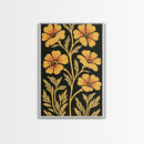 Framed Canvas Wall Art Botanical Print, Yellow Flowers on Black background, Wildflowers, Botanical Floral Modern Art, Boho Decor