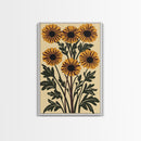 Cute Framed Canvas Wall Art Flower Print, Wild Flowers on Cream Background, Modern Home Decor, Boho Minimalist Wall Art