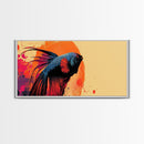 Retro 80s Style Painting of a Betta Fish, Framed Canvas Print, Home Decor Gift Artwork, Fish Painting, Fish Art