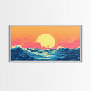 Vaporwave Sunset Over Ocean Waves Framed Canvas Print, Retro Vibes Wall Art