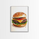 That's a Big Burger, Framed Canvas Print, Wall Art For Kitchen or Dining Room