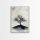 Black and White Charcoal Sketch Print of a Dead Tree, Framed Canvas Print, Wabi Sabi Art, Minimalist Wabi Sabi Home Decor