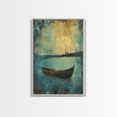Canoe on the Lake Framed Canvas Print, Nautical Decor, Lakehouse Art, Abstract Lakehouse Painting, Lake Decor