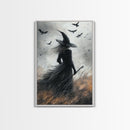 Witch Painting Print, Spooky Season Witchy Wall Art, Framed Canvas Print, Gothic Home Decor, Goth Decor, Witch Wall Art, Halloween Decor