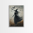 The Witch and her Ravens, Framed Canvas print, Spooky Season Halloween Wall Art, Gothic Home Decor, Witch Wall Art, Halloween Art