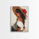 Mexicano Latina Portrait Canvas Print, Romantic Mariachi Wall Decor, Southwestern Modern Art, Rustic Mexicano Wall Art, Chicano Painting