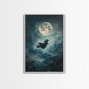 Witchy Decor, Witch Wall Art, Witch Riding a Broom Under a Full Moon, Witch Painting, Framed Canvas Print, Witchy Wall Art, Halloween Decor