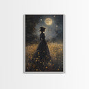 Witch Under a Full Moon Framed Canvas Print, Vintage Art Prints, Dark Academia, Witchy Gifts, Halloween Prints, Gothic Wall Art