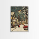 Vintage Christmas Wall Art, Framed Canvas Print, Vintage Art Print, Christmas Village Painting, Christmas Wall Art, Christmas Print