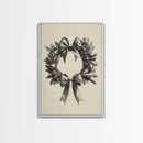 Sketch of a Christmas Wreath Canvas Print - Framed Canvas - Minimalist Christmas Art - Boho Christmas Art - Rustic Christmas Art