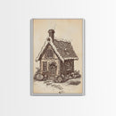 Ginger Bread House Canvas Print - Framed Canvas - Minimalist Christmas Art - Boho Christmas Art - Rustic Christmas Art