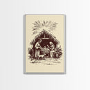 Retro Nativity Scene Canvas Print - Framed Canvas - Minimalist Christmas Art - Boho Christmas Art - Rustic Christmas Art