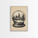 Retro Christmas Snowglobe Canvas Print - Framed Canvas - Minimalist Christmas Art - Boho Christmas Art - Rustic Christmas Art