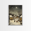 Huge Christmas Tree In The Town Square, Christmas Village Wall Art, Framed Canvas Print, Christmas Canvas Art