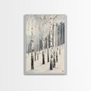 Winter Birch Tree Forest Framed Canvas Print, White Birch Trees In Winter Forest Landscape Art Print Minimalist Living Room Nature Wall Art