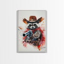 Wild West Racoon Cowboy Watercolor Painting Print, Rustic Home Decor, Framed Canvas Ready To Hang