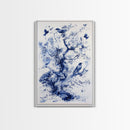 Chinoiserie Wall Art Framed Canvas Print, Blue Tree and Birds, Botanical Print, Birdwatcher Gift Idea, Chinoiserie Style Painting