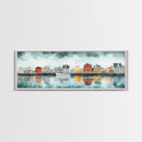 Panoramic Painting Print of Nantucket, Framed Canvas Print, Nantucket Painting, nautical seascape landscape painting, Nautical Decor