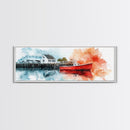 Panoramic Nautical Seacape Painting, Framed Canvas Print - Nantucket Wall Art - Beach House Art - Painting of Nantucket