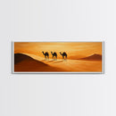 Camels in the desert Framed Canvas Print, Desert Painting, Desert Wall Art, Southwestern Decor, Minimalist Decor, Orange Hues Art