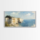White Cliffs of Dover Framed Canvas Print, England Landscape Painting, Whimsical Wall Art, Light and Airy Eclectic Home Decor, Room Brightening