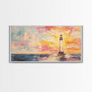 Nautical Seascapes Oil Painting Print, Nautical Landscape Painting, Beach Art, Light House Painting, Sunrise Oil Painting Print