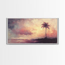 The Beach and the Palm Tree Framed Canvas Print, Nautical Home Decor, Nautical Nursery Art, Moody Beach Painting, Seascape painting