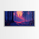 Retro Landscape Painting Wall Art Framed Canvas Print, Landscape Watercolor Art, Living Room Art, Above Sofa Wall Art, Bedroom Decor
