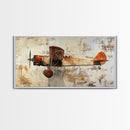 Retro 1920s Airplane In Flight Framed Canvas Print, Airplane Painting, Biplane Painting, Office Decor, Office Wall Art